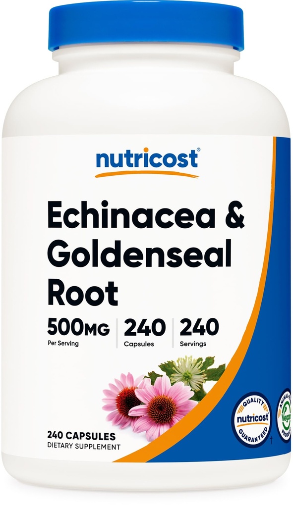 Echinacea & Goldenseal root, 500mg, 240 capsules - 蔬菜盖, 非转基因生物, Gluten Free