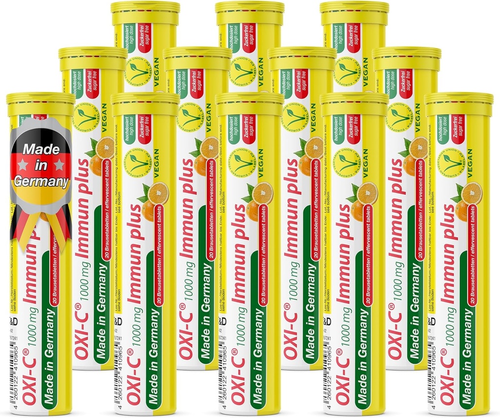 T&D Oxi C 1000 mg 维生素C - 240 Vegan 饮料 Effervescent 片剂 - 橙色火焰 - 德国制造