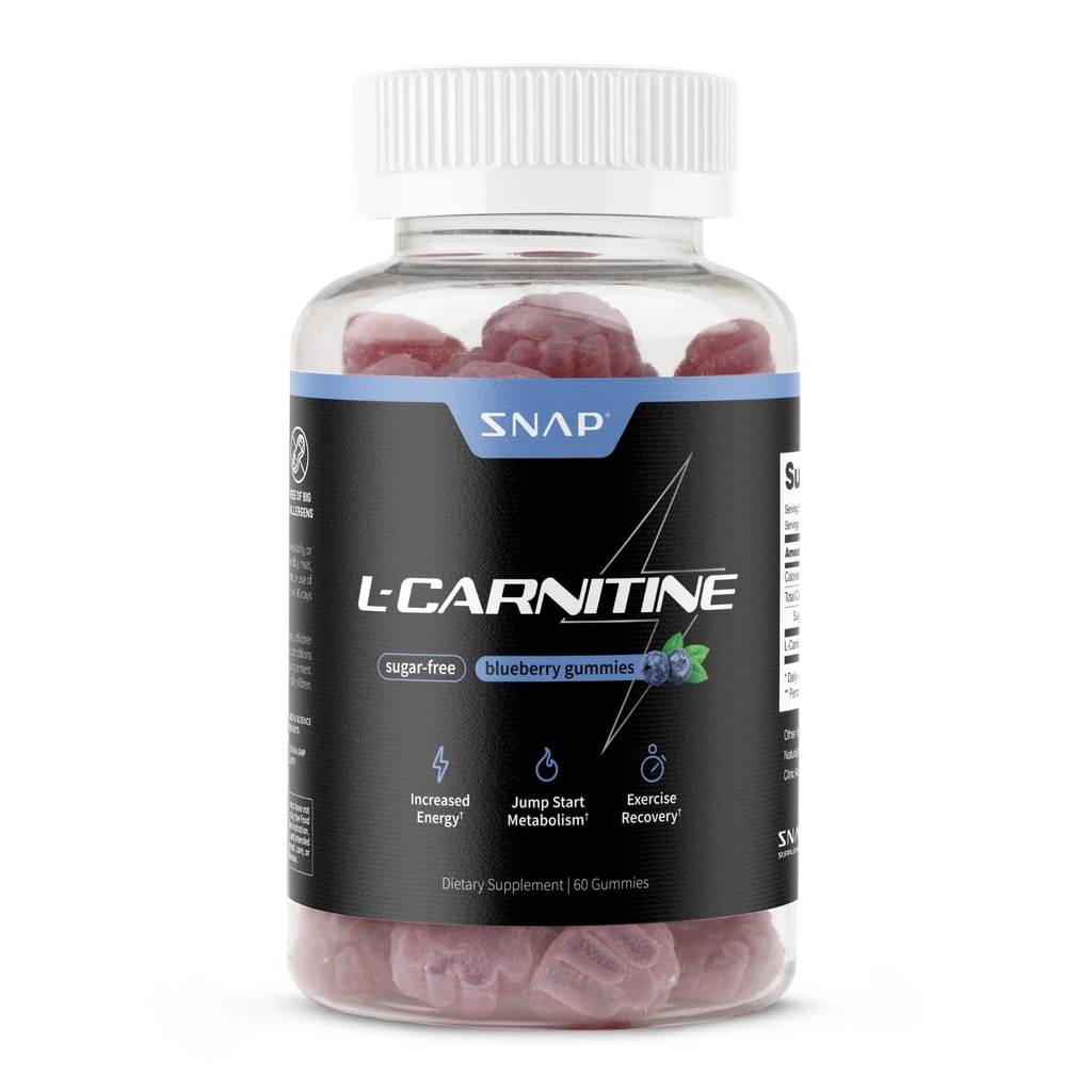 免糖L Carnitine 500mg Gummy - 天然预工L-Carnitine 补充品 - 增加能量,加快恢复,促进代谢,女性和男性预工,蓝莓火焰(60古米)