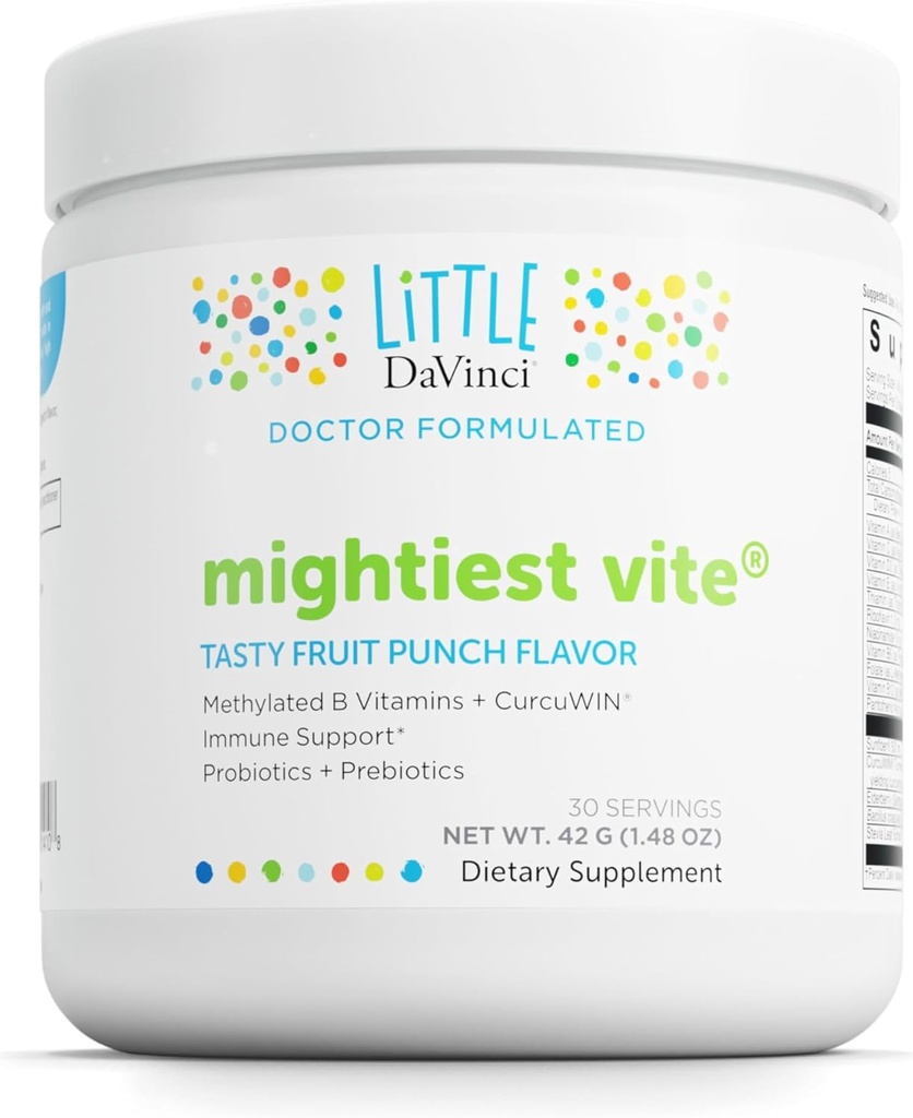 DAVINCI Little Metest Vite - 配有抗生素和预生素的儿童的多维他明 - 支持免疫系统功能,GUT健康与脑健康 * - 水果冲锋剂 - 30种服务(42克)