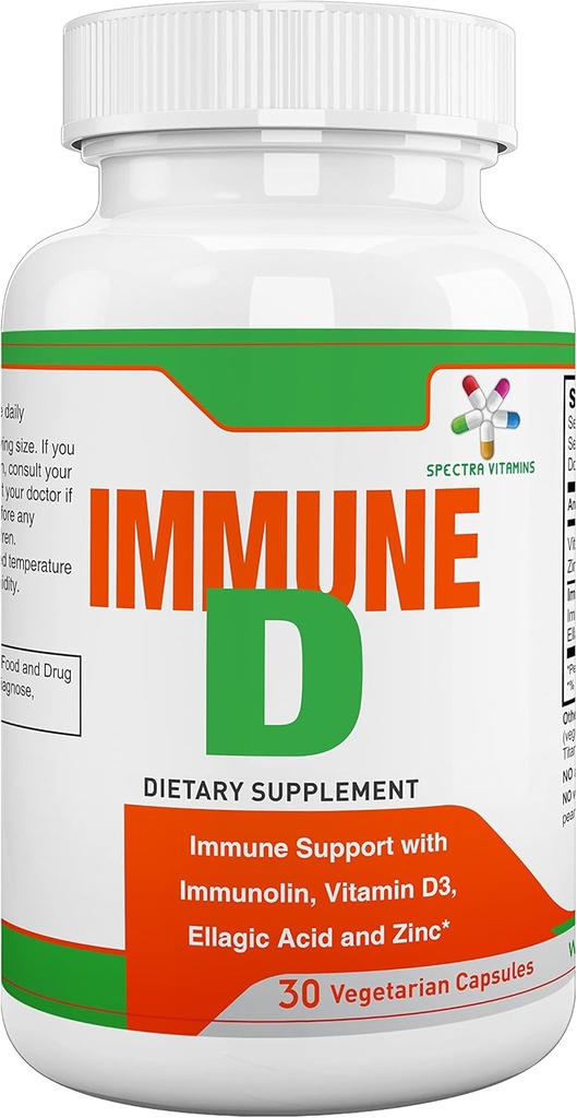 Spectra Vitamins Immune D 补充支持Immunolin, Vitamin D3, 男性、女性成年人和老年人的锌, 建议年度轮标,30 Capsules,