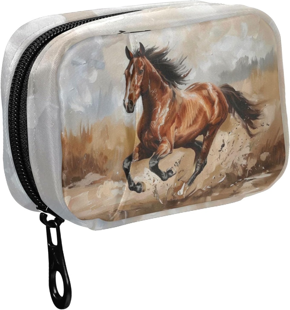Fstylead Beautiful Running Horse 油画药丸组织者案,配有Zipper 2 Times A Day for Vitamin and Supplement, 7 Day 旅行组织者医药案