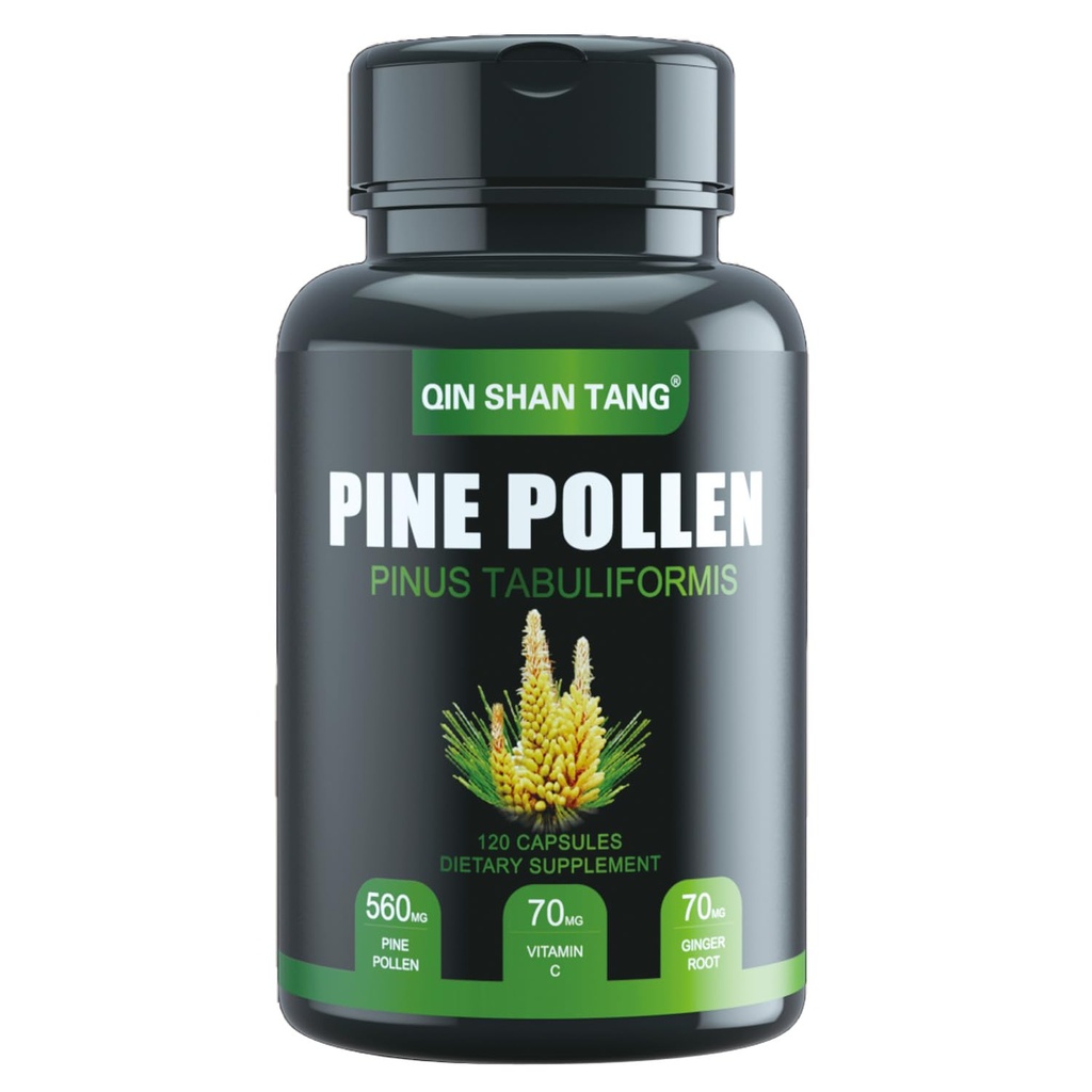 Pine Pollen 补充 wtih 姜根和维生素C,99%的裂缝细胞壁,120 蔬菜盖,Focus & Immune 改善妇女和男子的状况