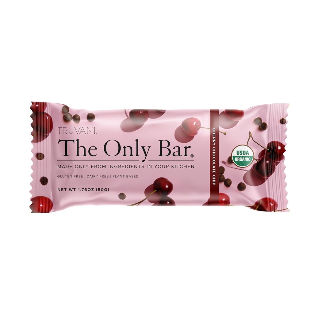 Truvani Plant Snack Bars 樱桃巧克力芯片 1 包装 5g蛋白 USDA 有机和Vegan 唯一的酒吧 奶业、大豆和Gluten Free + 个人包装