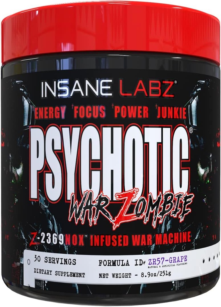 Insane Labz 精神战僵尸 高兴奋剂 锻炼前粉, 极端耐久能量, 聚焦和泵与 Beta Alanine, L-Arginine, 30 services (Grape)