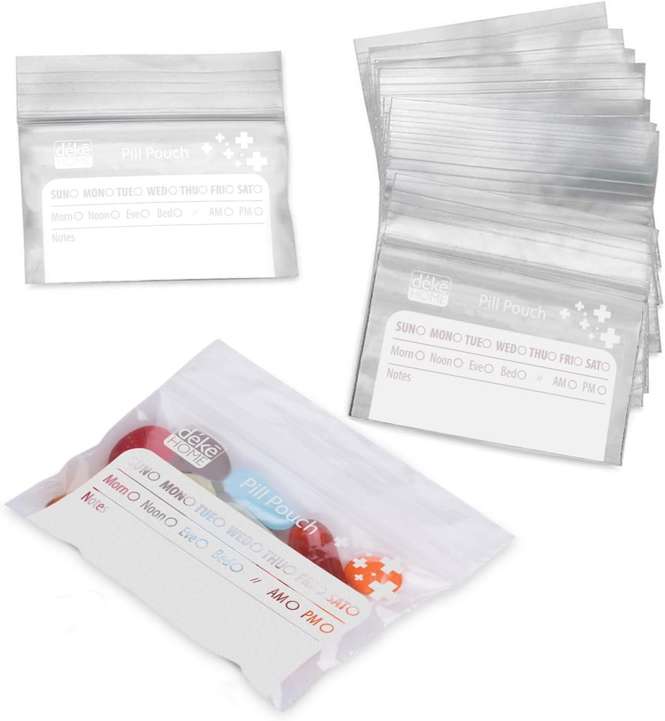 Deke Home - 100 Pack Clear Reealable Pill Bags (4x2.75 in), 旅行药袋,装有写在标签上的药袋,BPA-免费药丸的药剂组织者,维生素和补充品