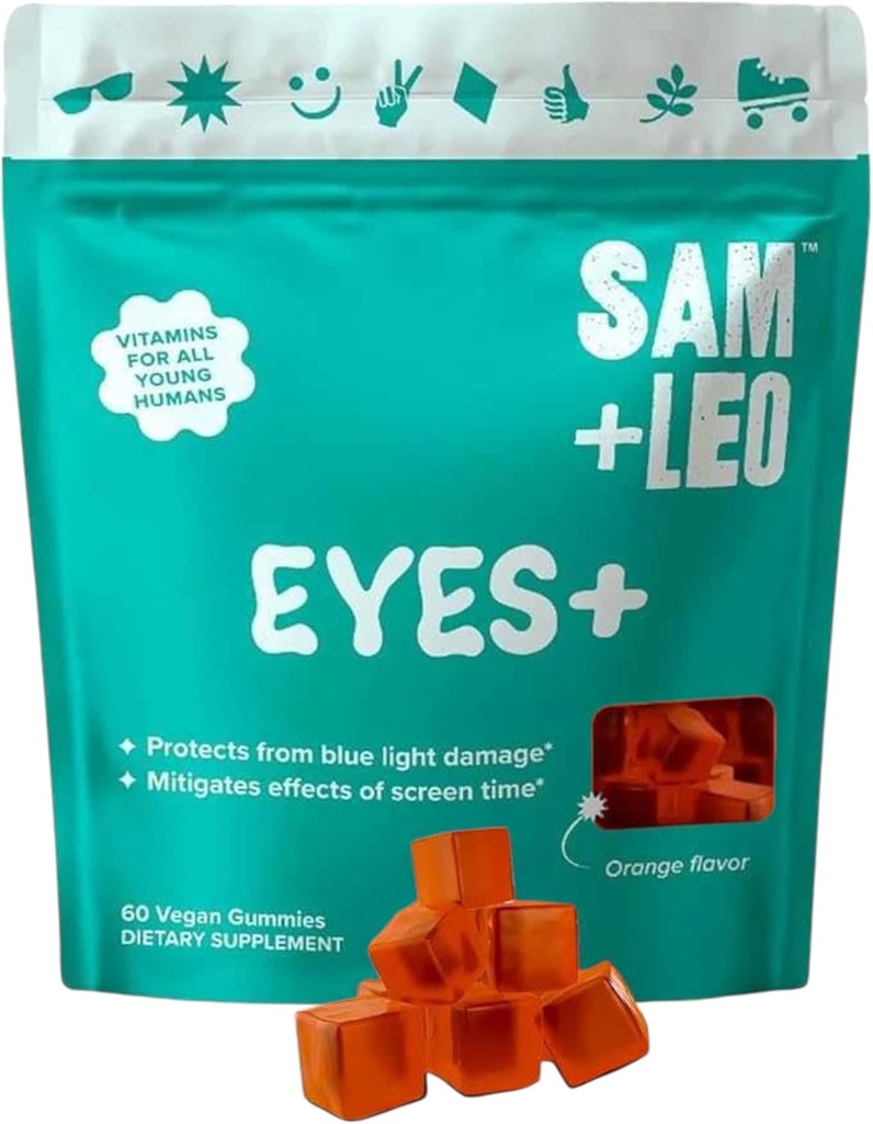 萨姆+廖眼+ 儿童Gummy维生素 -- -- 所有天然、Vegan眼维生素供儿童使用 -- -- 维生素A、锌、Lutein和Zeaxathin Gummys -- -- 橙色Flavor -- -- 60/ct