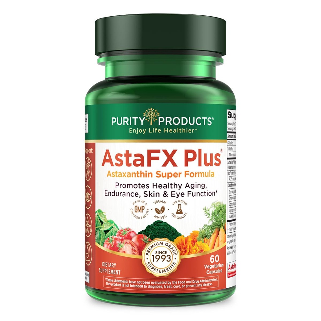 纯净产品 AstaFX Plus - Astakanthin 超级公式 - 支持耐力的30天供应 - 促进健康皮肤 - 支持视觉健康 - 最多6000倍 威力大于维生素C