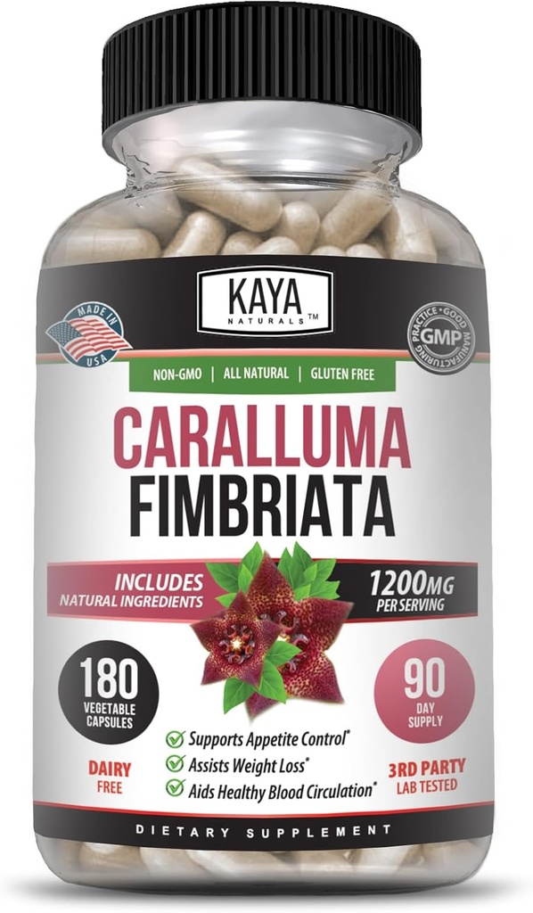 Kaya Naturals - Caralluma Fimbriata 1200mg 高潜力补充 QQ 最大强度自然耐力支持,植物卡普尔(180个计数)