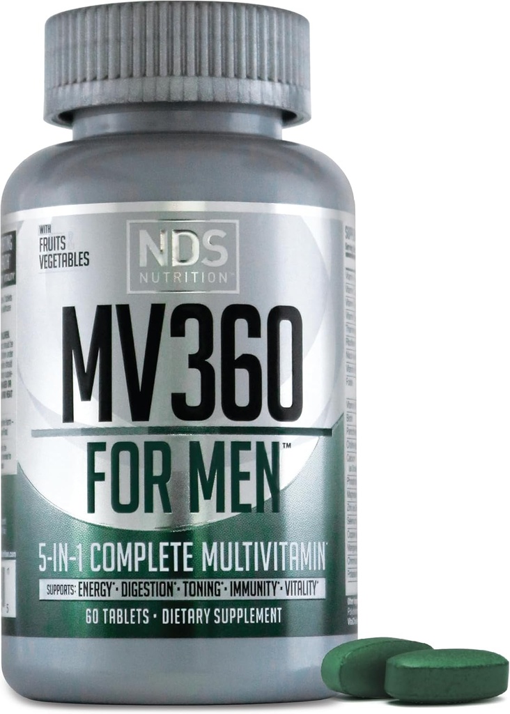 NDS 营养 MV360 男性,5-in-1 具有基本男性能量、消化、通灵、免疫支持和男性健康与生命力等维生素的男性,60个片,30个服务