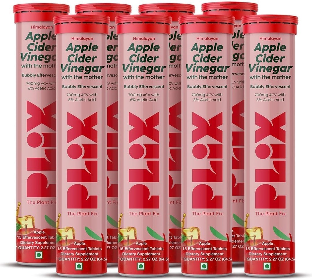PLIX - Plant Fix Apple 苹果苹果苹果苹果苹果醋 Effervescent 片与母亲,700mg ACV配VT B12,B6,包装8 QQVegan,无添加糖,无GMO和无胶