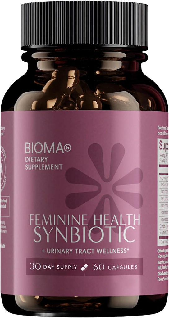 BIOMA Feminine Health Synbiotic - Women's Health Supplement for Healthy Vaginal pH, Urinary Tract & Digestive Support - with Probiotics, Cranberry & Tributyrin - 60 Capsules (30-Day Supply)