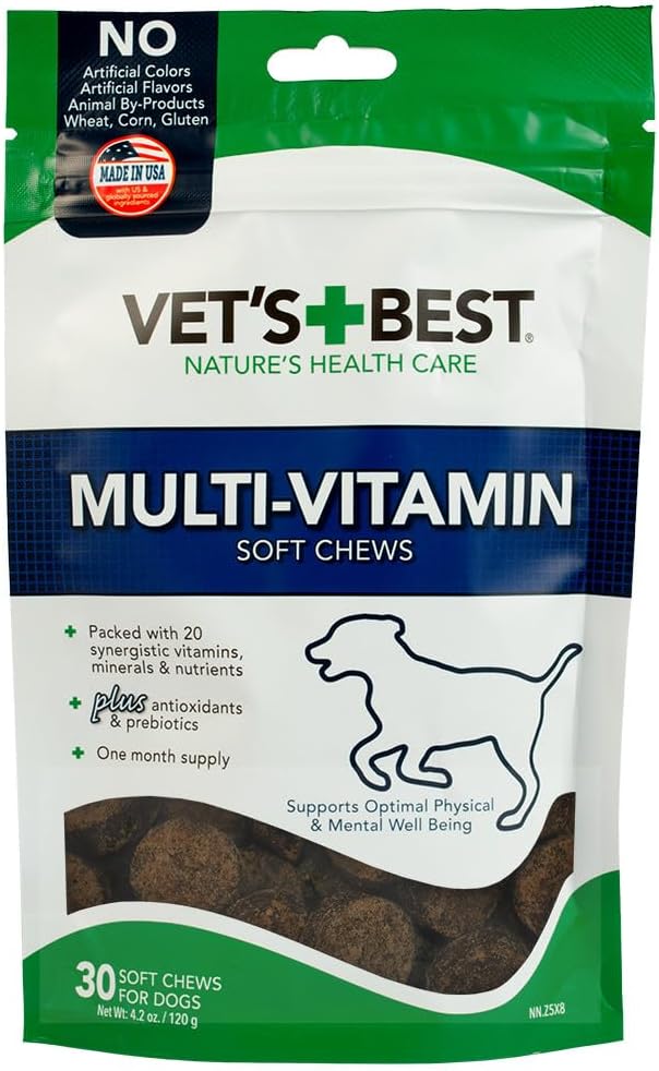 (原始内容存档于2018-09-26). Vet's Best-Multi-Vitamin Soft Chew Dog supplors - Vitamin for Dogs - 支持狗体质和心理健康 - 30日供应.