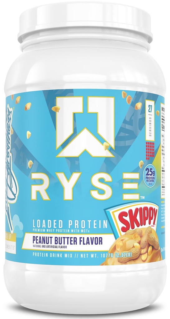 RYSE 加载蛋白粉 - Skippy Palenty Butter - 25g Whei 蛋白质隔离和集中使用先生纤维和MCTs - 低卡布,低糖,消化友好 - 27 services / 2 lb Tub
