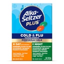 Alka-Seltzer Plus Power Max Cold & Flus Day+Night Medicine:咳嗽抑制剂,对成人和12岁及12岁儿童的冷和流感药物,36岁,包装May Vary