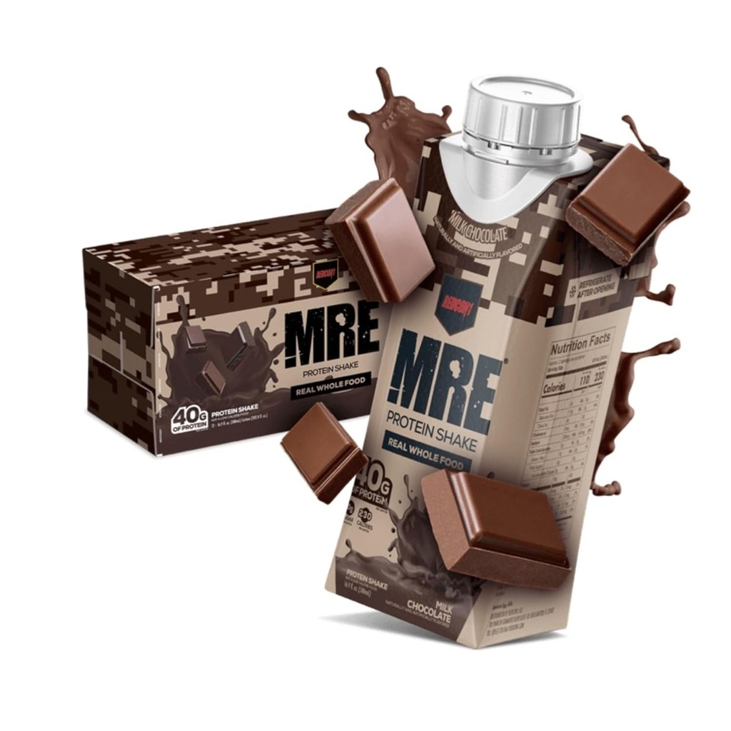 REDCON1 MRE 准备饮用蛋白质Shake,牛奶巧克力 - 乳糖 + Whey Free RTD 40gr 蛋白质用真正的全食品蛋白混合剂制造 - Keto-Friendly and Easy to Digestal 营养摇摆(12 Pack)
