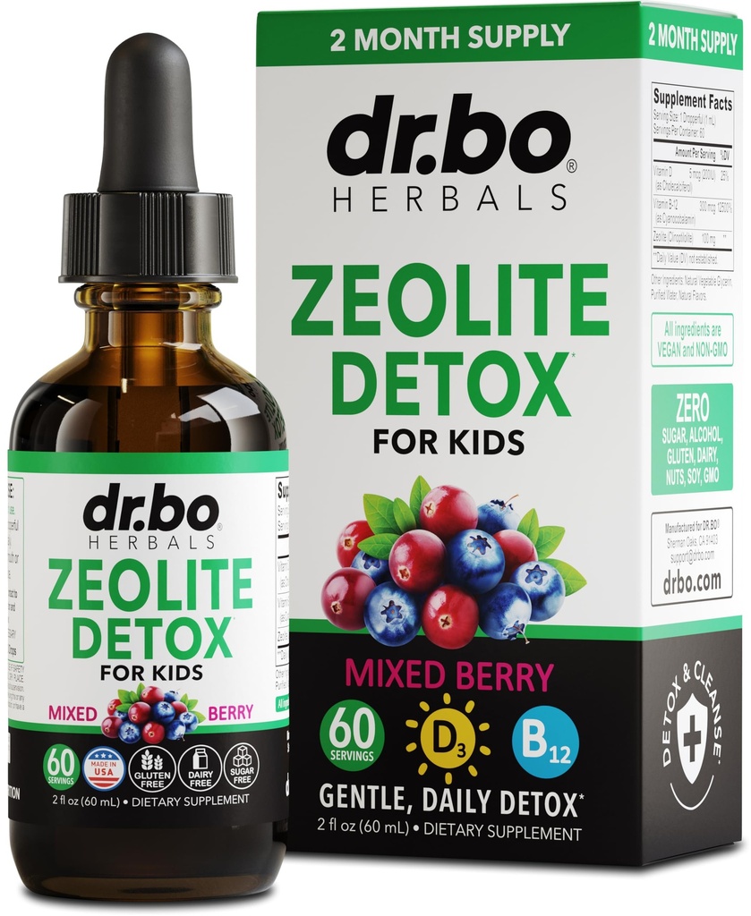 Zeolite Detox for Kids Liquid Drops - 纯维生素B12 & D的高级Clinoptilote - 儿童体格日报清扫焦点和演讲 Extra Clinoptilote Zeolite Drops Detox cleanse 补充 2oz
