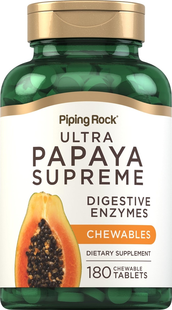 Piping Rock Papaya 消化酶 Chewables 180 板块 女性和男性 热带火焰 植物人 非GMO 格鲁滕自由公式