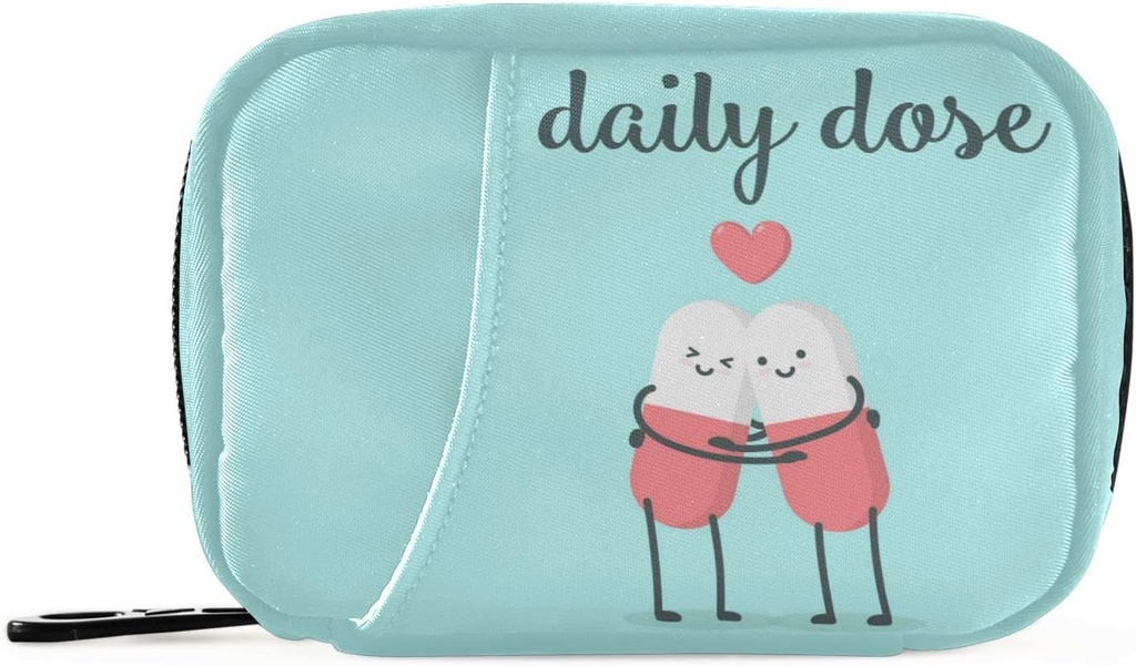 Naanle Cartoon Pills Heart Pill Box 7天案例 Bag 旅行组织者,配有Zipper Portable Weekly Contract 大小的维生素补充剂 Holder A Cartoon Red Blue 4.6×3.14×1.88英寸0.12公斤