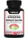 韩国Red Panax Ginseng 1200mg + Ginkgo Biloba - 超强根提取粉末补充 W/High Ginsenosides Vegan Capsules for Energy, Performance & Focus - 男女补充