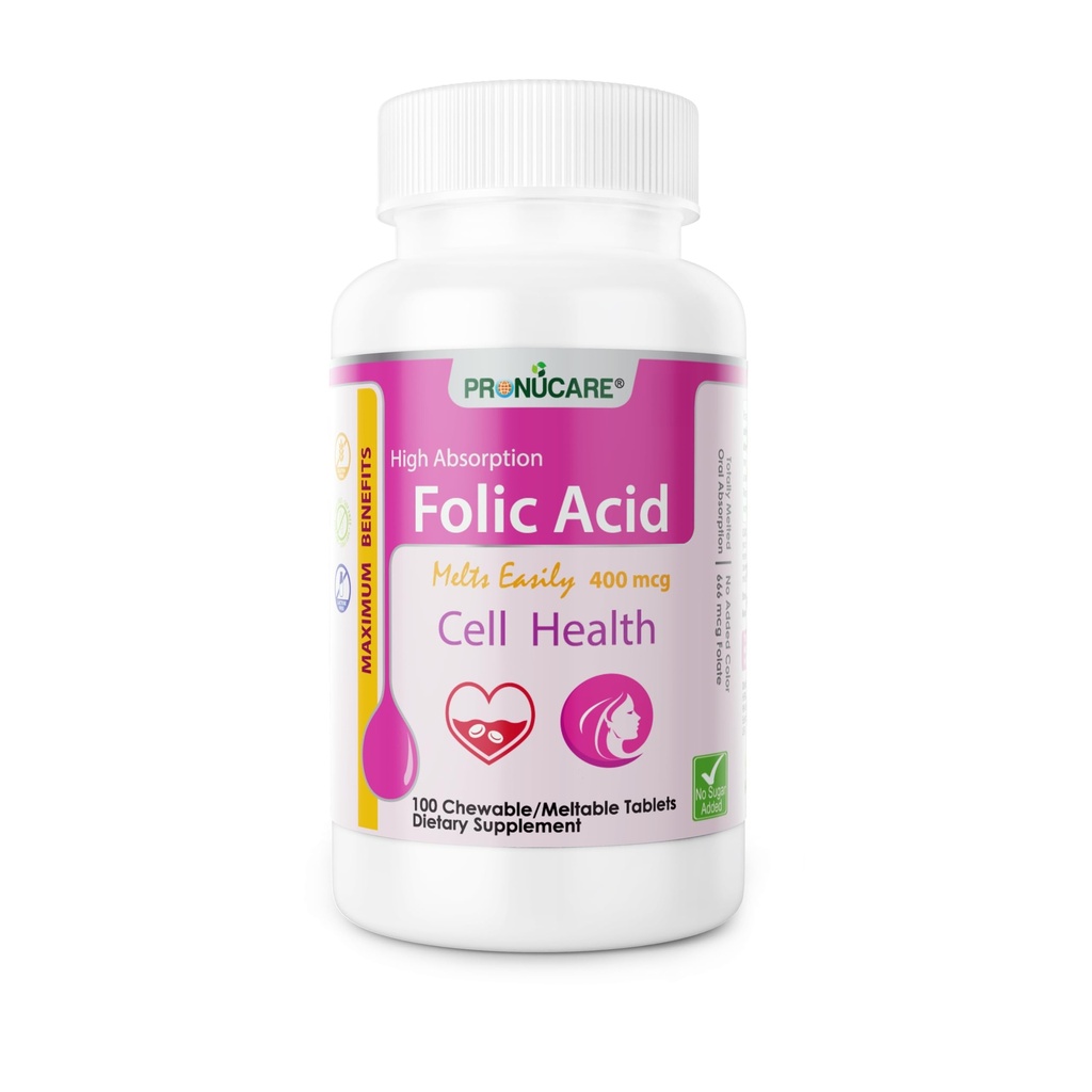 Folic Acid 400 mcg Buccal Lozenge Tablets – Slow-Dissolving for Fast Absorption, Prenatal & Neural Tube Support, Sugar-Free, 100 CT