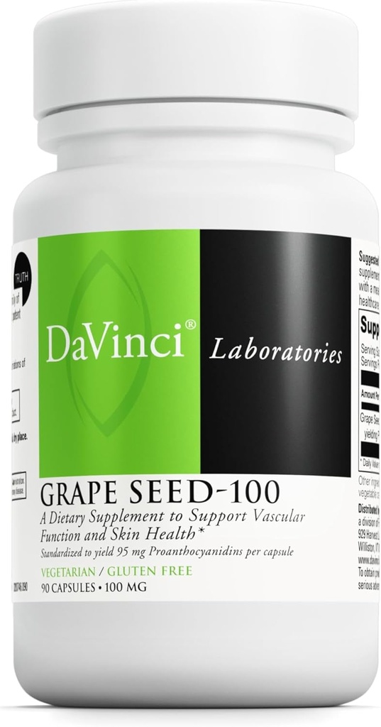 DAVINCI Labs Grape种子-100 - 支持免疫系统、血管功能和健康皮肤的饮食补充* - 每服100毫克葡萄种子提取剂 - Gluten-Free - 90 蔬菜笼盖
