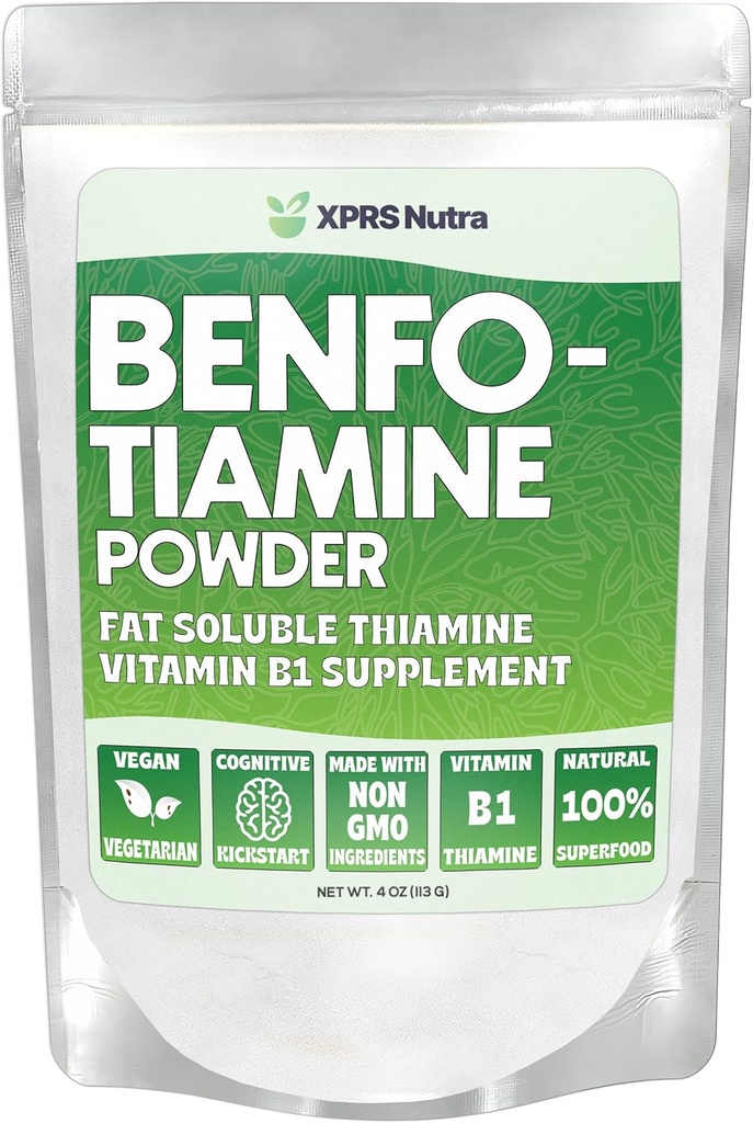 XPRS Nutra Benfotiamine Powder (Thiamine) - 脂肪可溶性快乐心 Thiamine 补编 - 高级维生素B1 Benfotiamine for a Conceptive bost - Vegan 友好的本Fotamine Powder (4 Ounce)