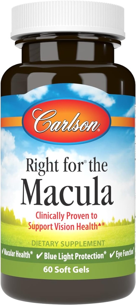 Carlson - 对Macula的右侧,临床证明支持视觉健康,Macular健康,蓝光保护与眼功能,60软胶
