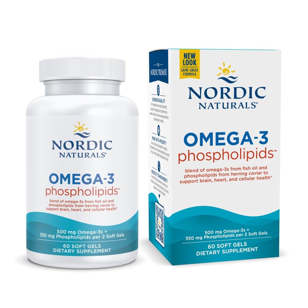 北欧自然学Omega-3 磷脂类,无味类 - 60 软胶类 - 500 mg Omega-3 & 350 mg 磷脂类 - 心与脑健康 - 小,易吞软胶类 - 非GMO - 30 服务类