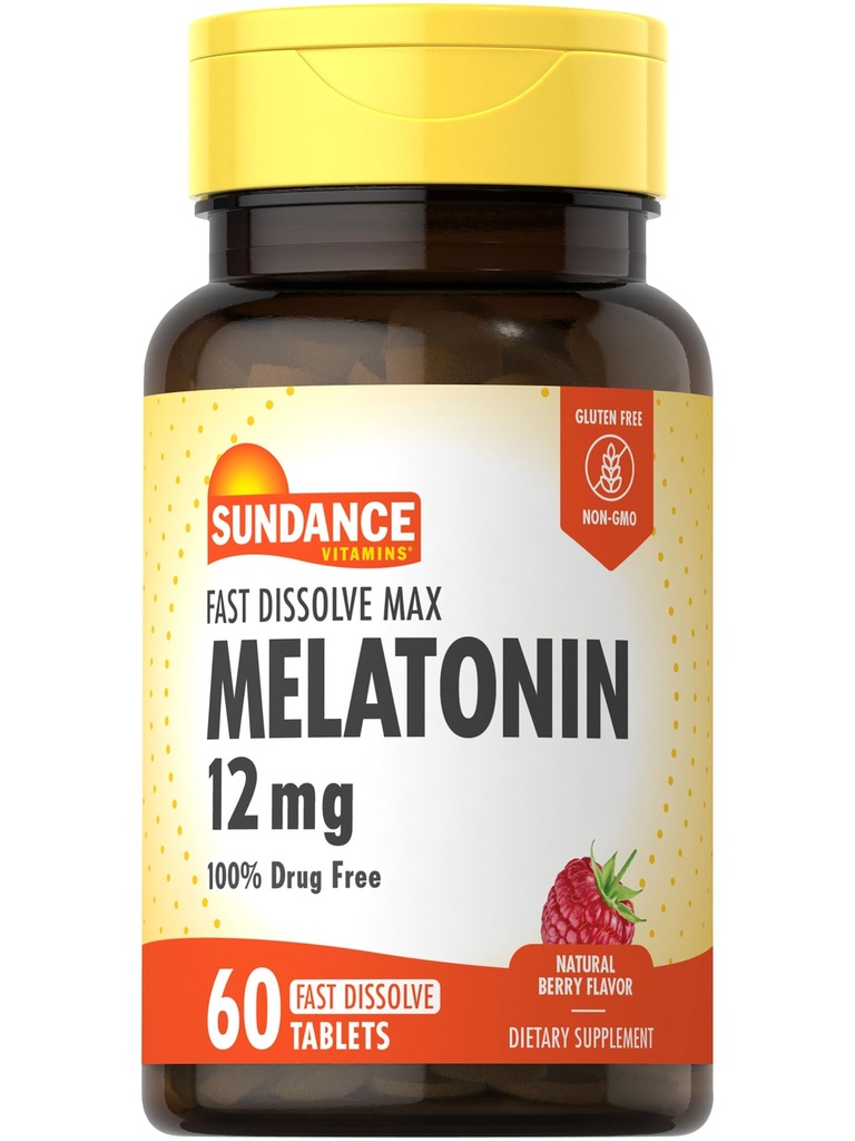 Sundance Melatonin 12 mg QQ60 快速溶解板块 天然贝里 Flavor QQ Vegetarian, Non-GMO 和 Gluten 免费补充