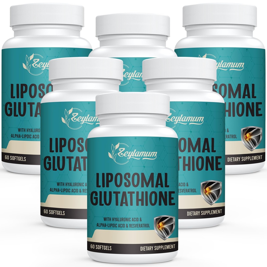2400 MG Liposomal Glutathione Softgels, Max 吸收, 活性形态 L-Glutathione 降低(GSH), 含Hyaluronic酸,Resveratrol, 主抗氧化剂用于解毒,脑,免疫系统,360 软凝胶
