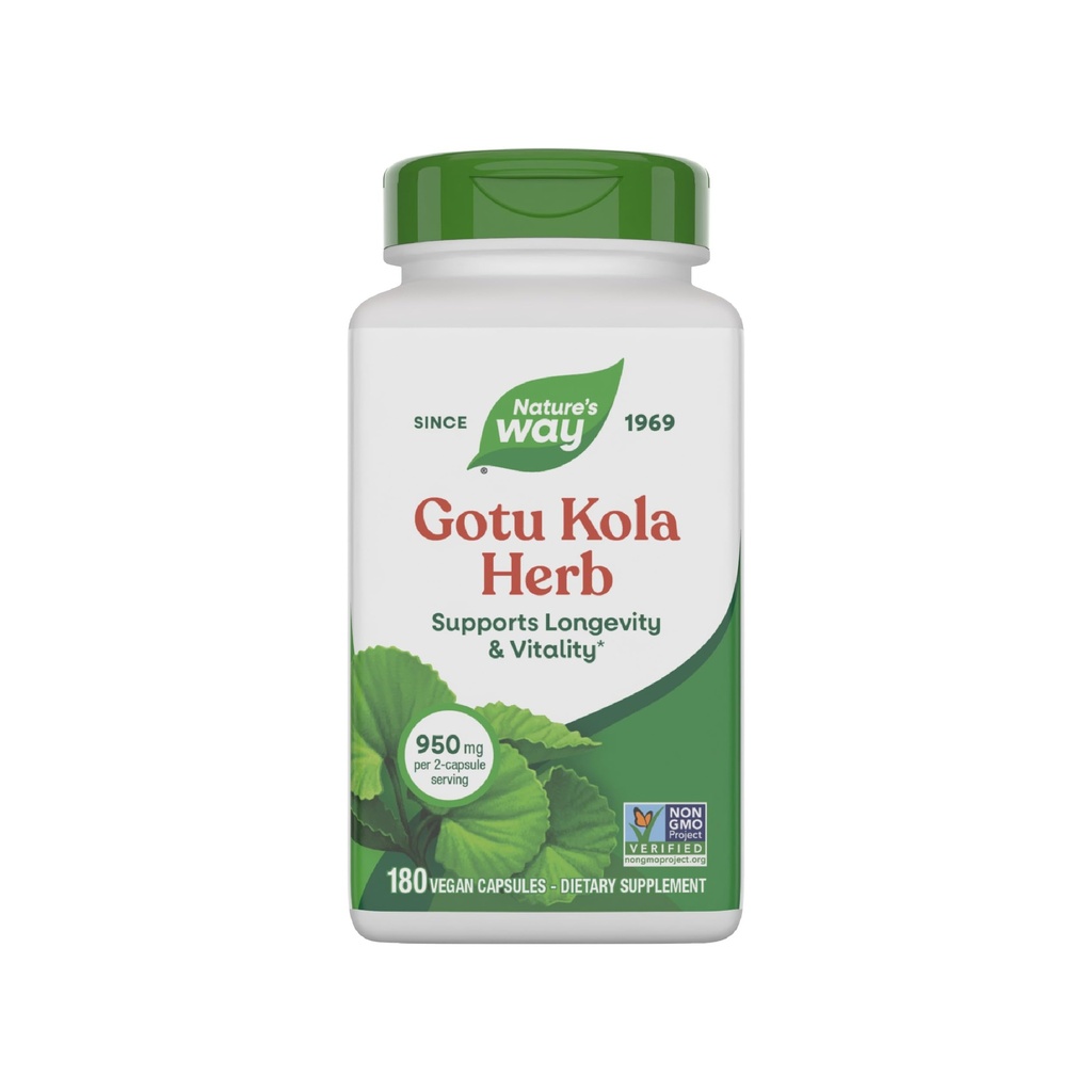 Natural's Way Gotu Kola Herb, 支持长寿和生命力*,每2个Capsule Service 950 mg,非GMO项目验证,180 Capsules (Package May Vary)
