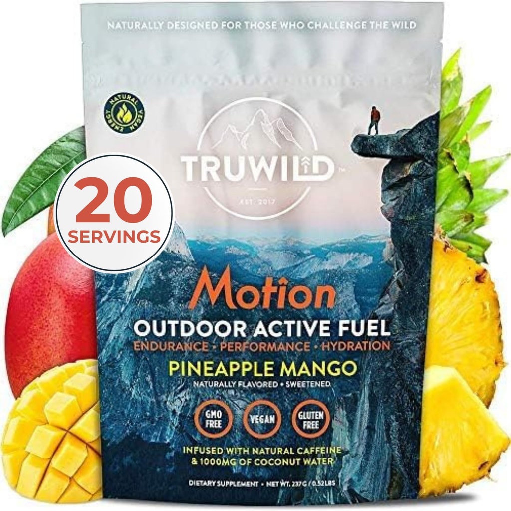 TruWild Motion All Natural Pre Workingout Powder Drink Mix for Men and Women with no Jitters 或 Crash, 全食品厂基于Vegan,有机电解质+生物Perine, 20 services (Pineapple Mango) 20 services (Pineapple Mango) 配音器 配音器 配音器 配音器 配音器 配音器 配音器 配音器