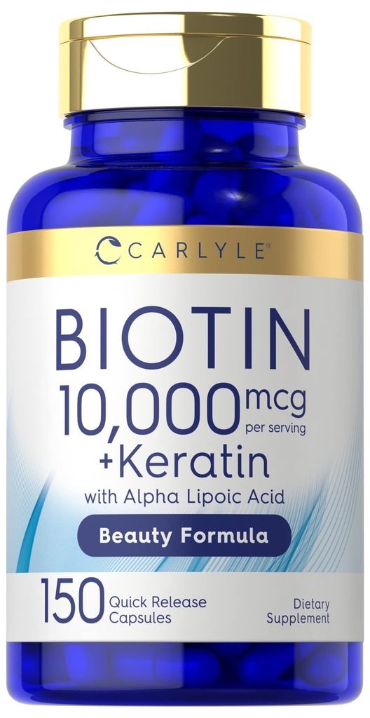 Carlyle Biotin 10000mcg 150 Capsules 与 Keratin 的"美人配方"(Non-GMO),Gluten免费补编