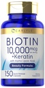 Carlyle Biotin 10000mcg 150 Capsules 与 Keratin 的"美人配方"(Non-GMO),Gluten免费补编