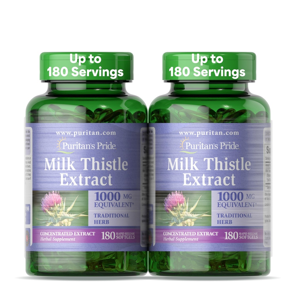 清教徒的 Pride Milk Thetle Silymarin 4:1 浓度 提取 200 mg (1000 Mg 等价) 肝脏支持的饮食补充, 6个月供应, 180 Cole 2-Pack