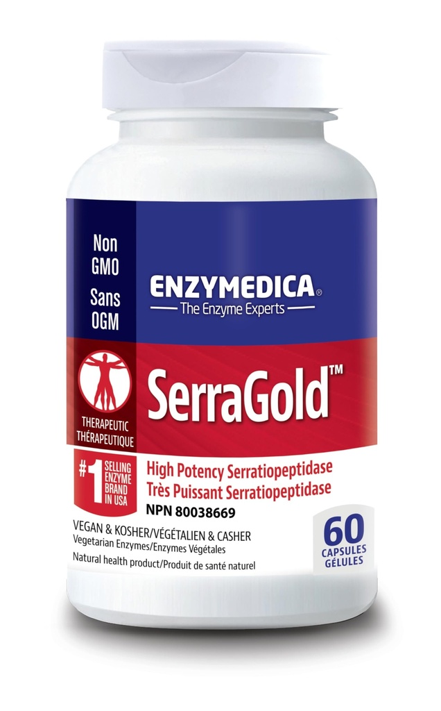 Enzymedica,SerraGold,高概率Serrapeptase 酶补充,支持呼吸,心脏和免疫功能,60个计数
