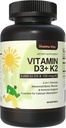 维生素D3 K2,维生素D35000 IU(125 mcg) +维生素K2 100 mcg,2 in 1 D3和K2 补充骨、牙齿、肌肉和免疫健康支持,60软胶