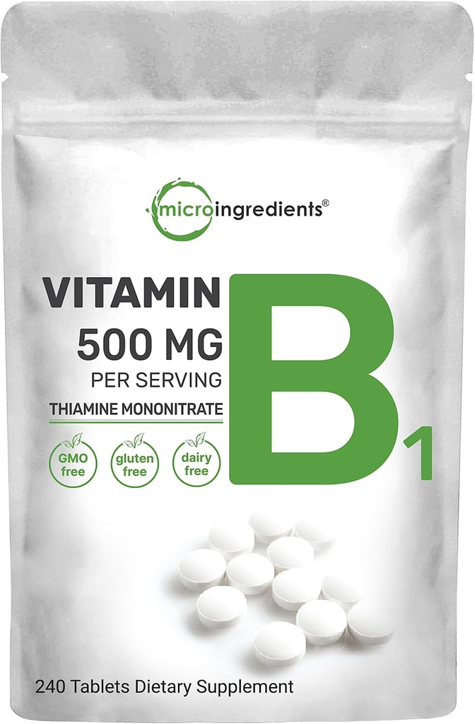 微成份 维生素 B1 500 mg 每服 240 片 维生素 B1 锡胺补充剂 必需 B 维生素 支持代谢和健康的神经系统 → 非GMO,容易吞咽