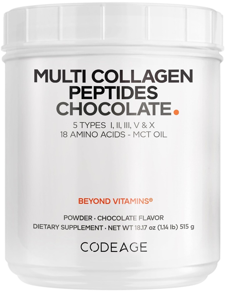 编码多Collagen 巧克力蛋白粉 - 水解Bovine Collagen Peptides,5Collagen类型和MCT 油 - Collagen Creamer,巧克力 Collagen Peptides - 蛋白质摇晃 - 非GMO - 18.17 oz