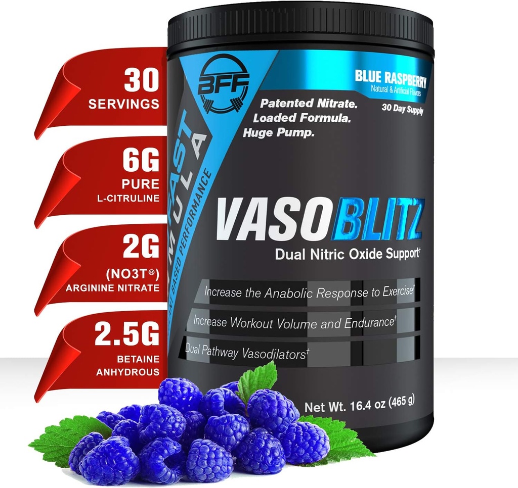 VASOBLITZ奖 双氮氧化物预选用NO3T Arginine Nitrate, L-Citrulline, Betaine Anhydrous, Calcium Laactate, Cafeine Free for Multicle Endurance(30 service) (蓝莓)