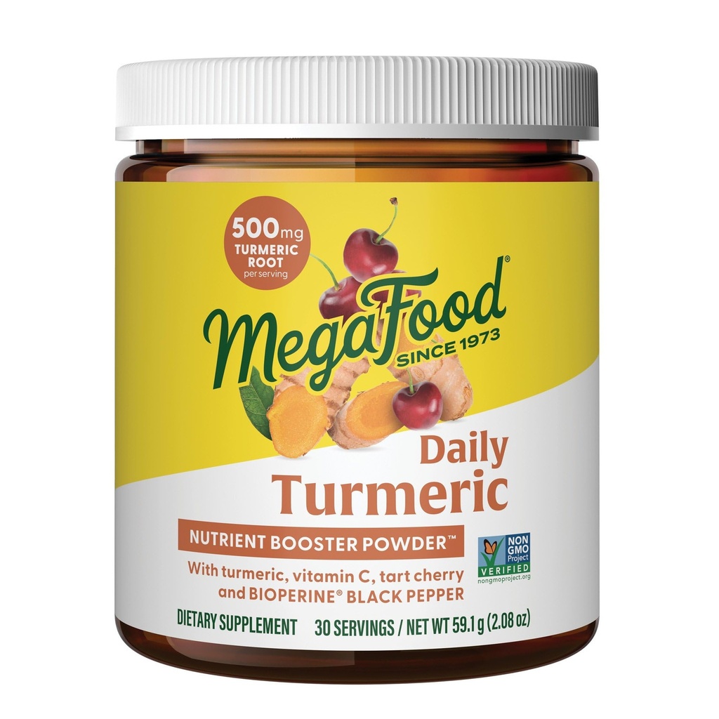 MegaFood Daily Turmeric Nutrient Buster Powder - Turmeric Supplement - 配有黑胡椒提取剂,Tart Cherry & Vitamin C - Vegan - 没有9种食品过敏剂的制作 - 2.08 Oz (30种服务)