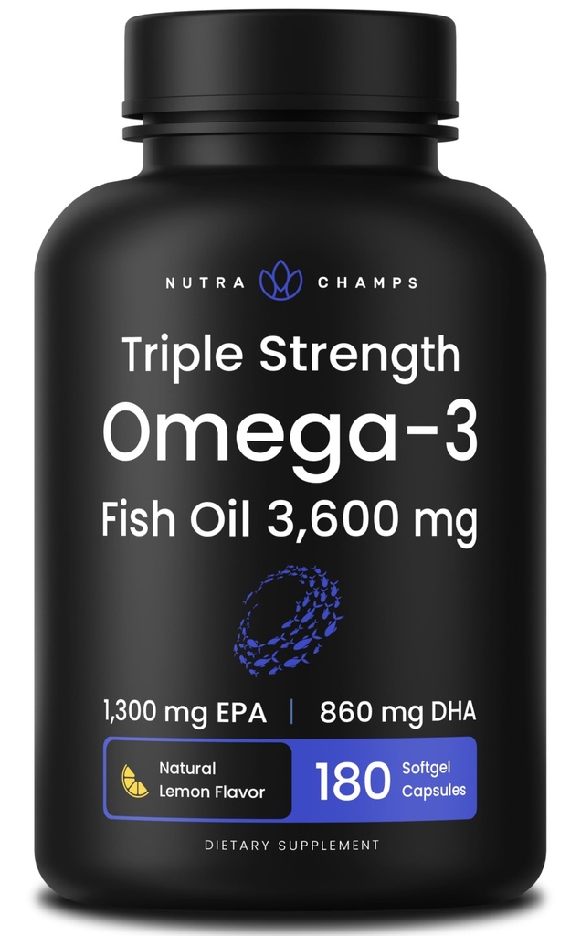 3 三强 Omega 3 鱼油 3600 mg → EPA & DHA 180 Softgels → Burpless Fish Oil Supplement, Wild Caught → 2100 mg Omega-3 脂肪酸 3 天然柠檬火焰 Omegas 3 药丸