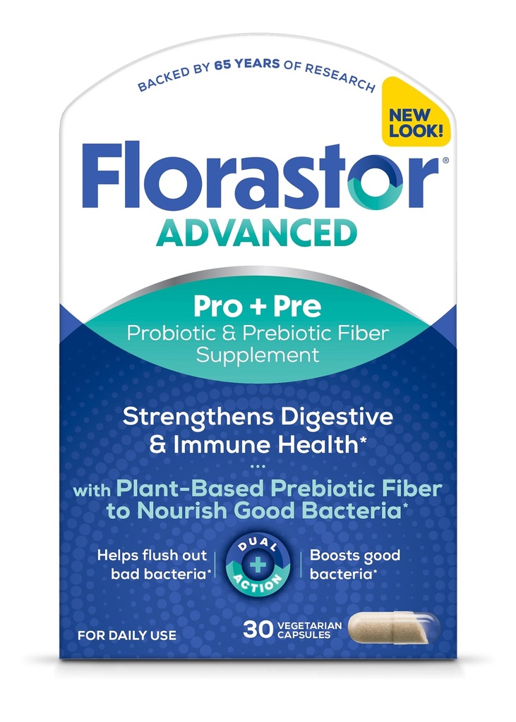 Florastor Advanced Pro+Pre Daily Probiotic and Prebiotic Supplement for Men and Men, Boosts Good Bacteria, Saccharomyces Boulardii CNCM I-745 (30 Capsules) (第1包)
