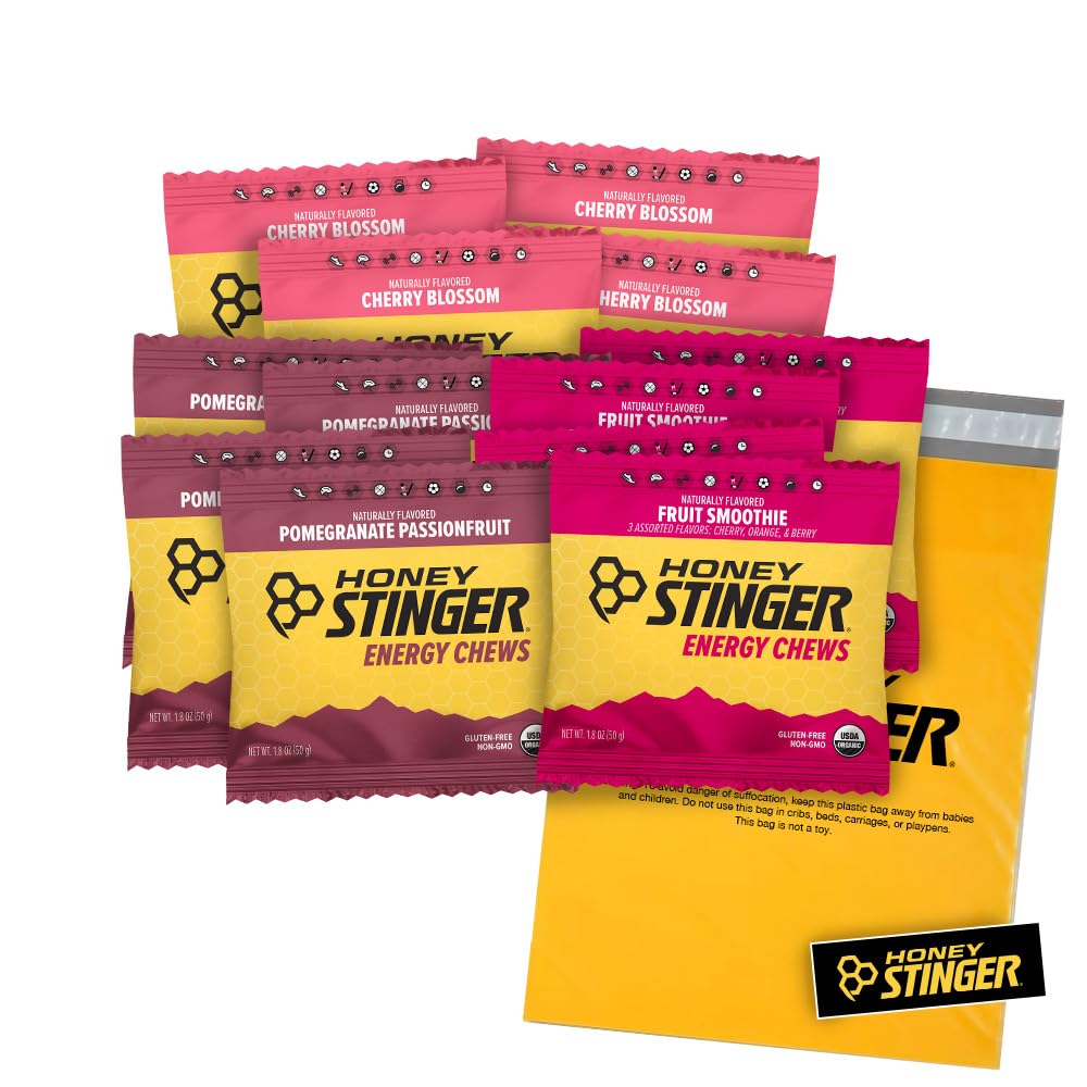 Honey Stinger Organic Energy Chews – Variety Pack – 12 Counter – Every Flavor – 4 – Chewy Gummy Energy Source – Cherry Blossom,果实滑冰与石榴派松果 – + 粘贴剂和聚包