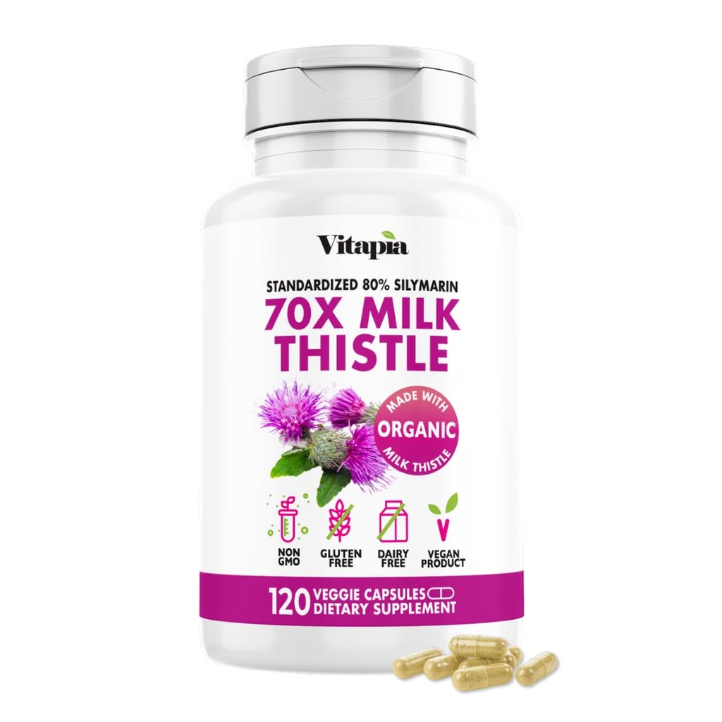 维塔皮亚有机奶牛 提取 70:1 补充 - Liver cleanse Detox & 维修,liver 健康支持,抗氧化剂 - 120 Vegan Capsules, 非转基因O, Gluten Free