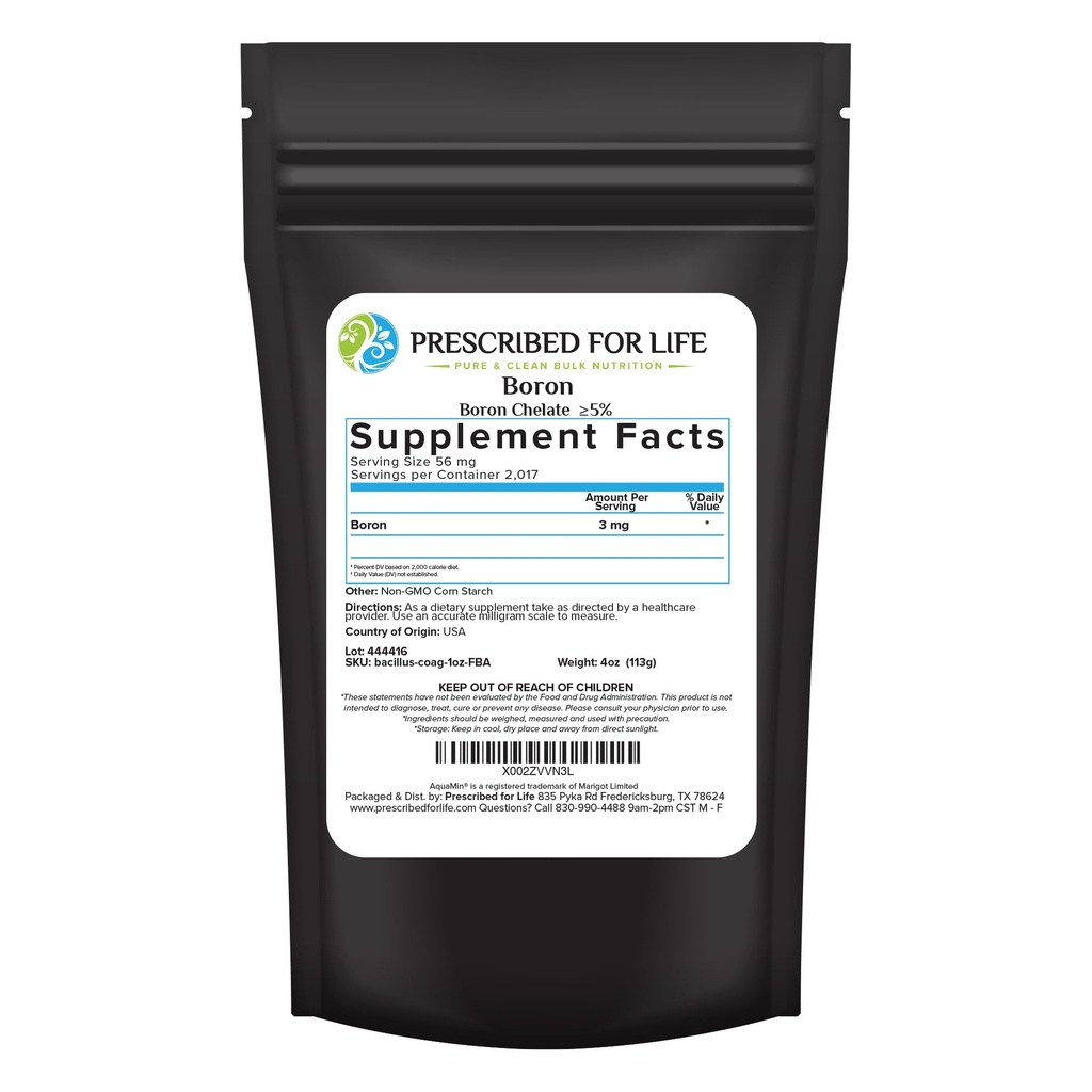 用于生活Boron Chelate 5%的粉末、男女天然Boron补充剂、Gluten Free、Vegan、非转基因生物(113g)