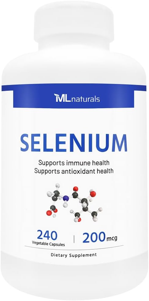 ML Naturals Selenium 200mcg 240 蔬菜胶囊. 支持免疫健康、NSF认证和cGMP-Compliant
