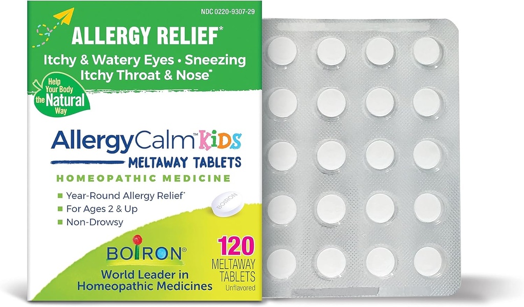 Boiron AllergyCalm Kids Tablets for Relief from Allergy and Hay Fever Symptoms of Sneezing, Runny Nose, and Itchy Eyes or Throat - 120 Count