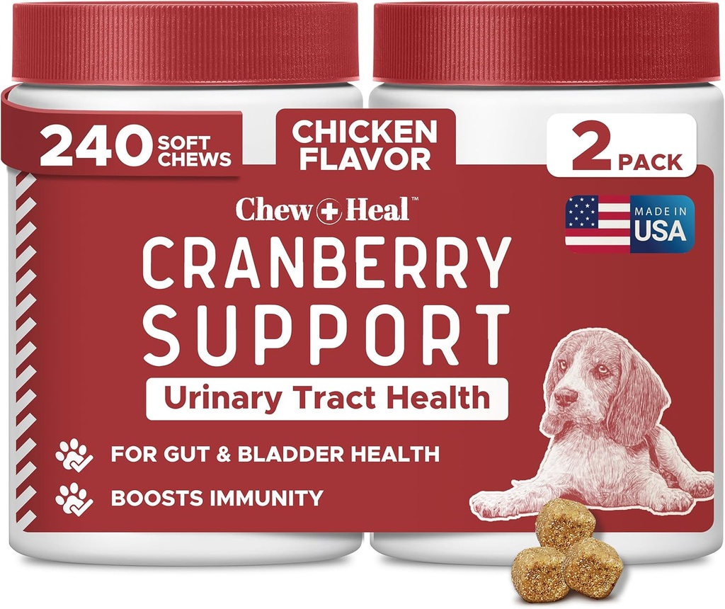 狗类UTI治疗 Cranberry 补充狗类,240 软菜 - 天然尿道感染支持与健康刀具控制 - Echinacea和维生素C制造(2包120)